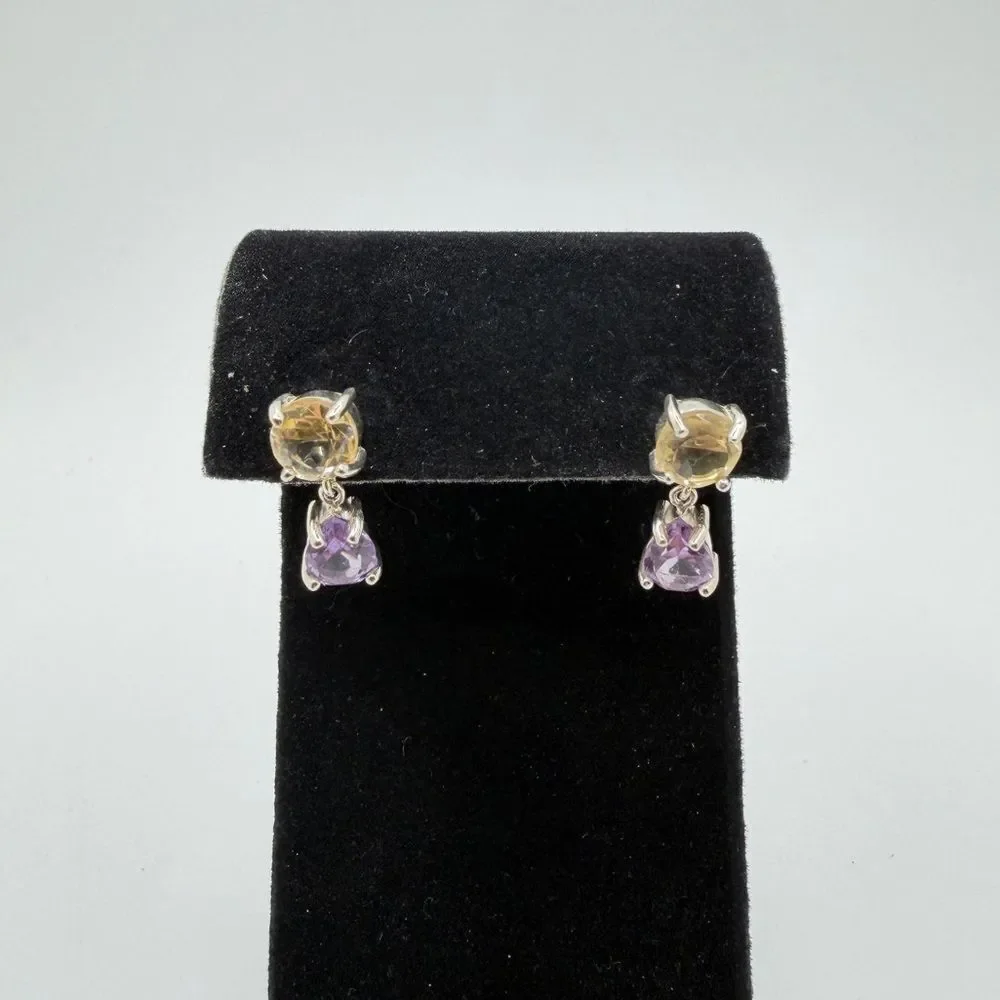 NWOT 9x6mm Amethyst and 7mm citrine dangle earrings in‎ sterling silver!